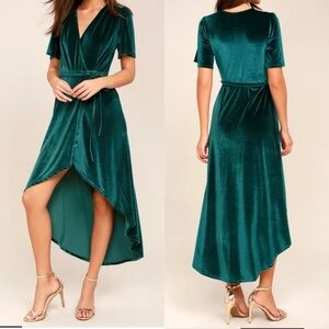 Lulu's Amour Teal Green Velvet High-Low Wrap Dress Size Large